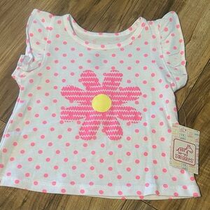 Swiggles Baby Top White Pink Polka Dot Flower Ruffle Sleeve‎ Toddler Girl